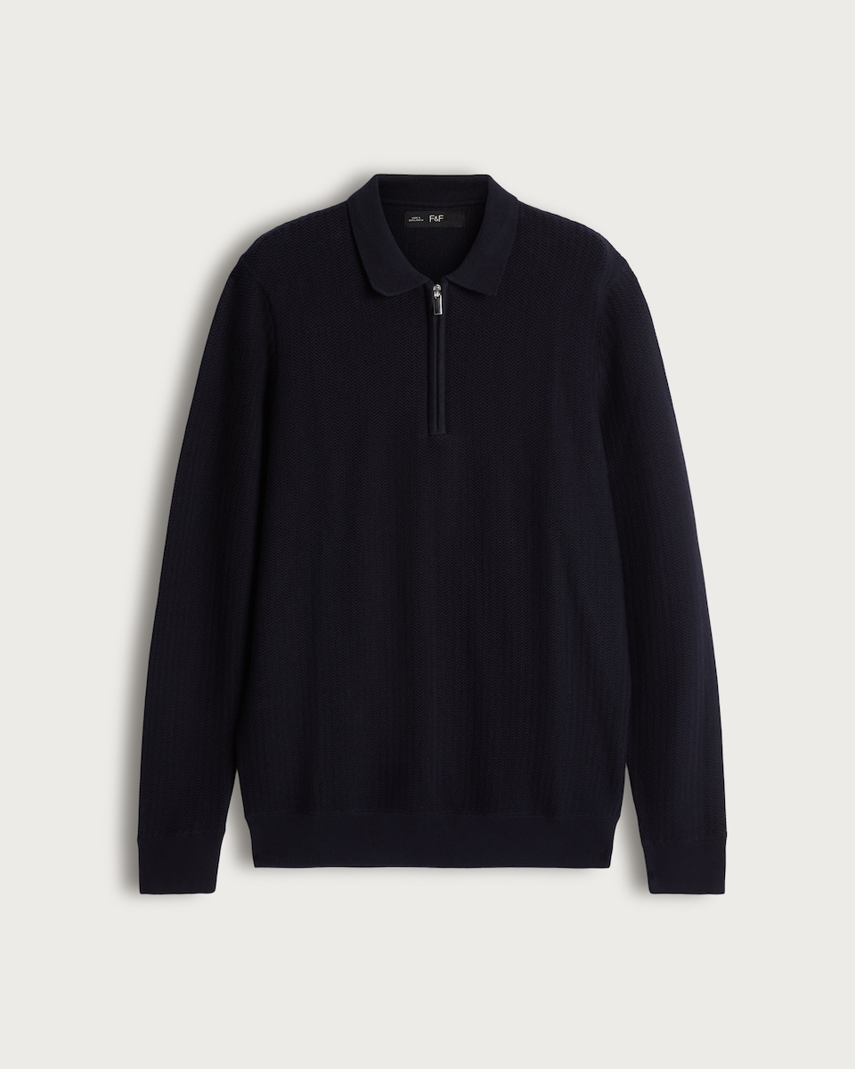 F&F Pure Cotton Herringbone Textured Jumper in Navy