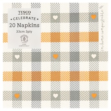Tesco Gingham Heart Napkin 33Cm 3Ply 20 Pack