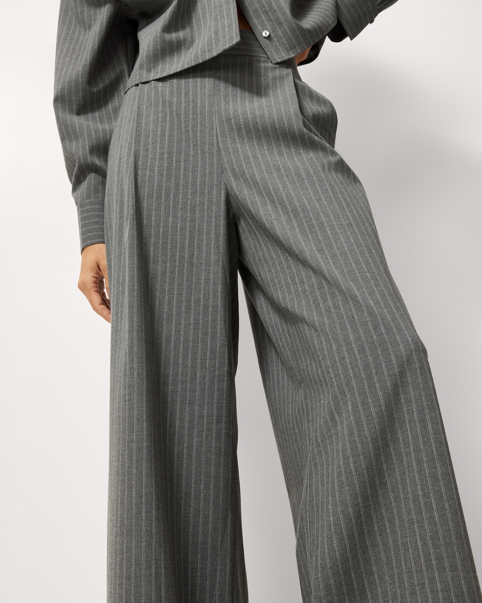 image 1 of F&F Pinstripe Pleated Wide Leg Co-ord Trousers in Grey