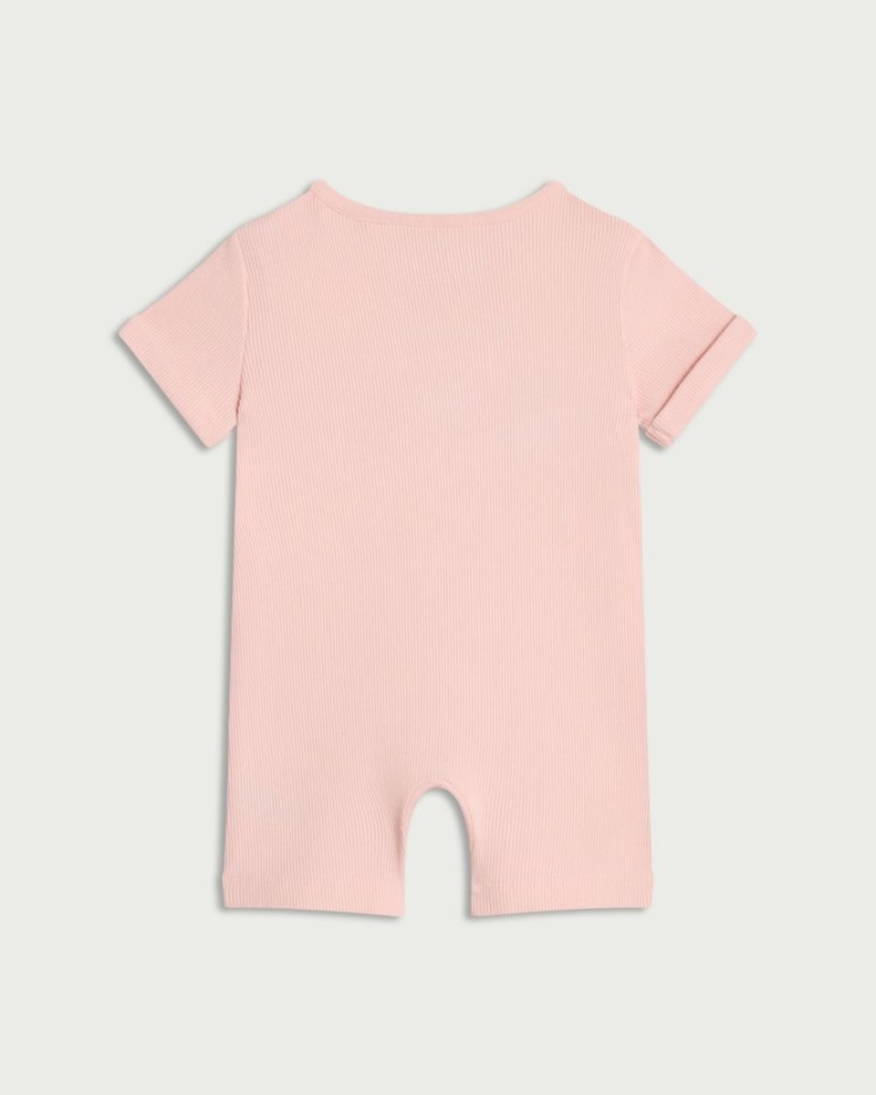 image 1 of AC/DC Cotton Rich This Girl Rocks Slogan Short Sleeved Romper in Pink