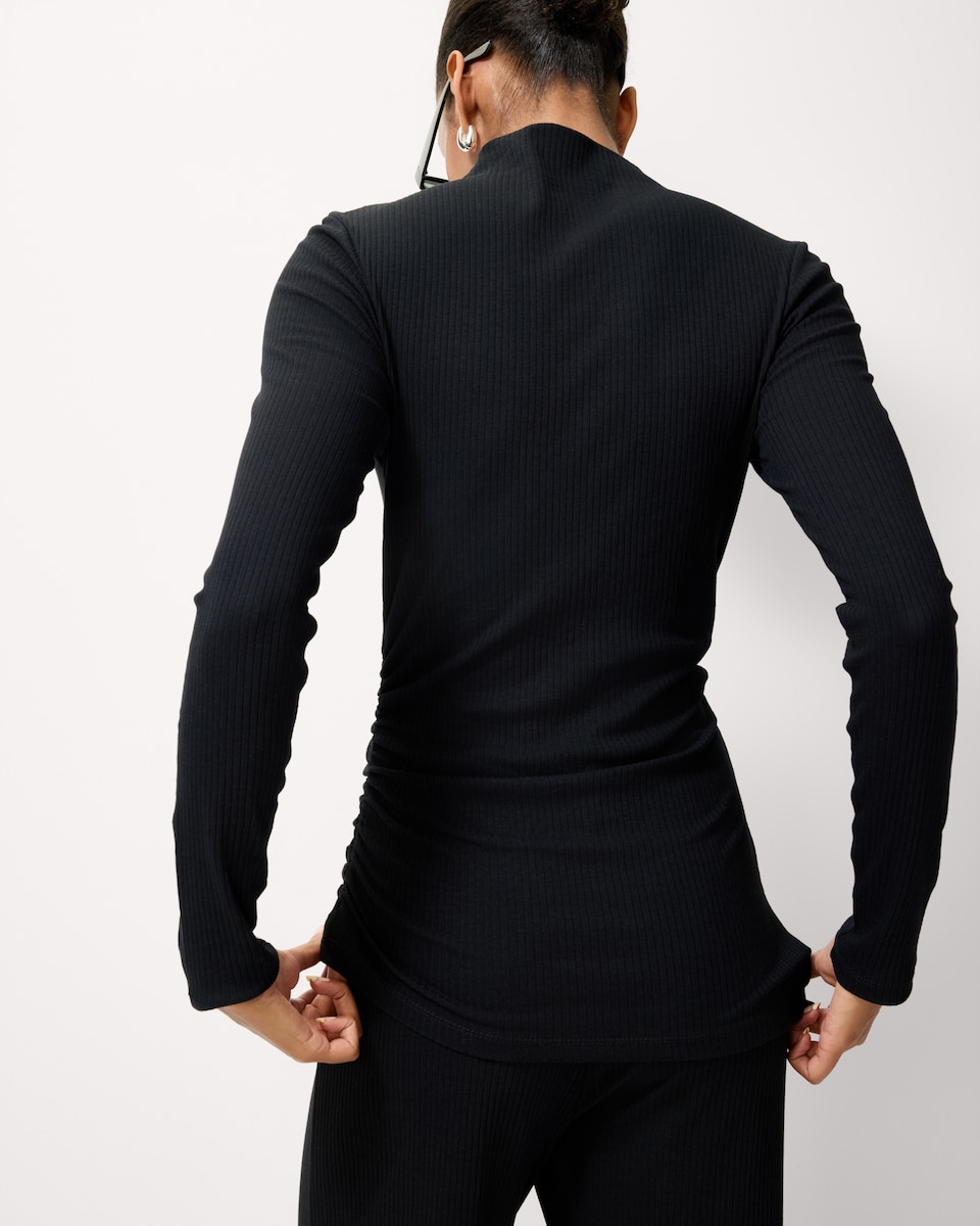 image 1 of F&F Cotton Blend Ribbed Ruched Side Top in Black