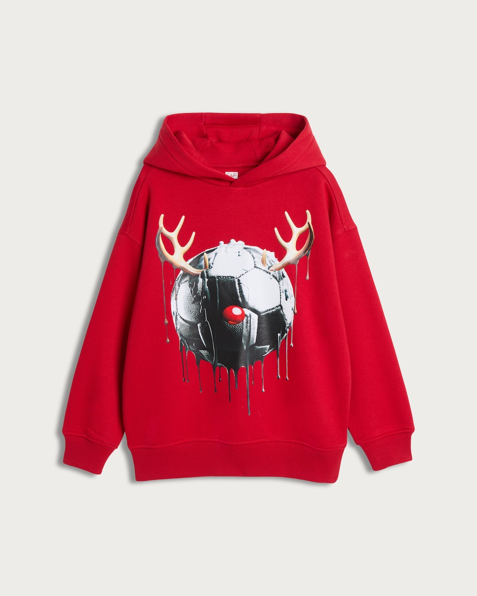 image 1 of F&F Boys Cotton Rich Football Antlers Hoodie in Red