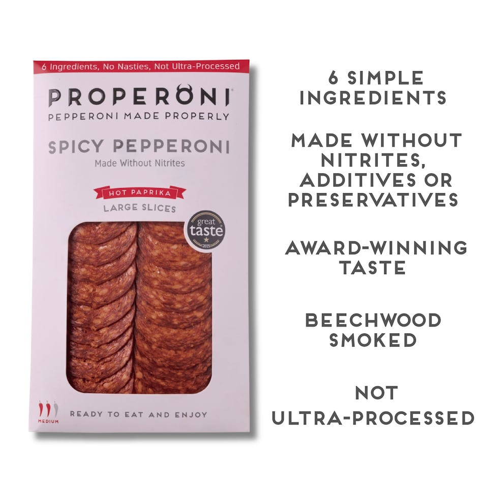 image 1 of Properoni Spicy Hot Paprika Large Sliced Pepperoni 80g