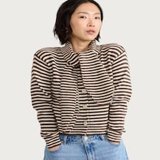F&F Knitted Striped Scarf Cardigan in Brown