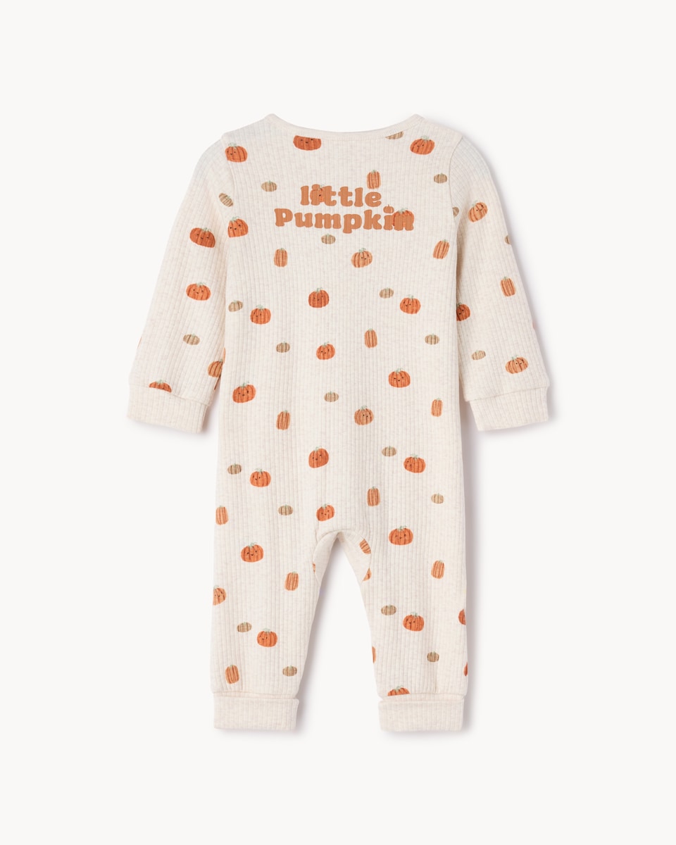 image 1 of F&F Baby Ribbed Little Pumpkin Sleepsuit in Neutral