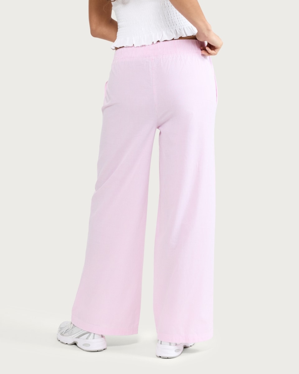 image 1 of OH ME OH MY Pure Cotton Stripe Wide Leg Trousers in Pink