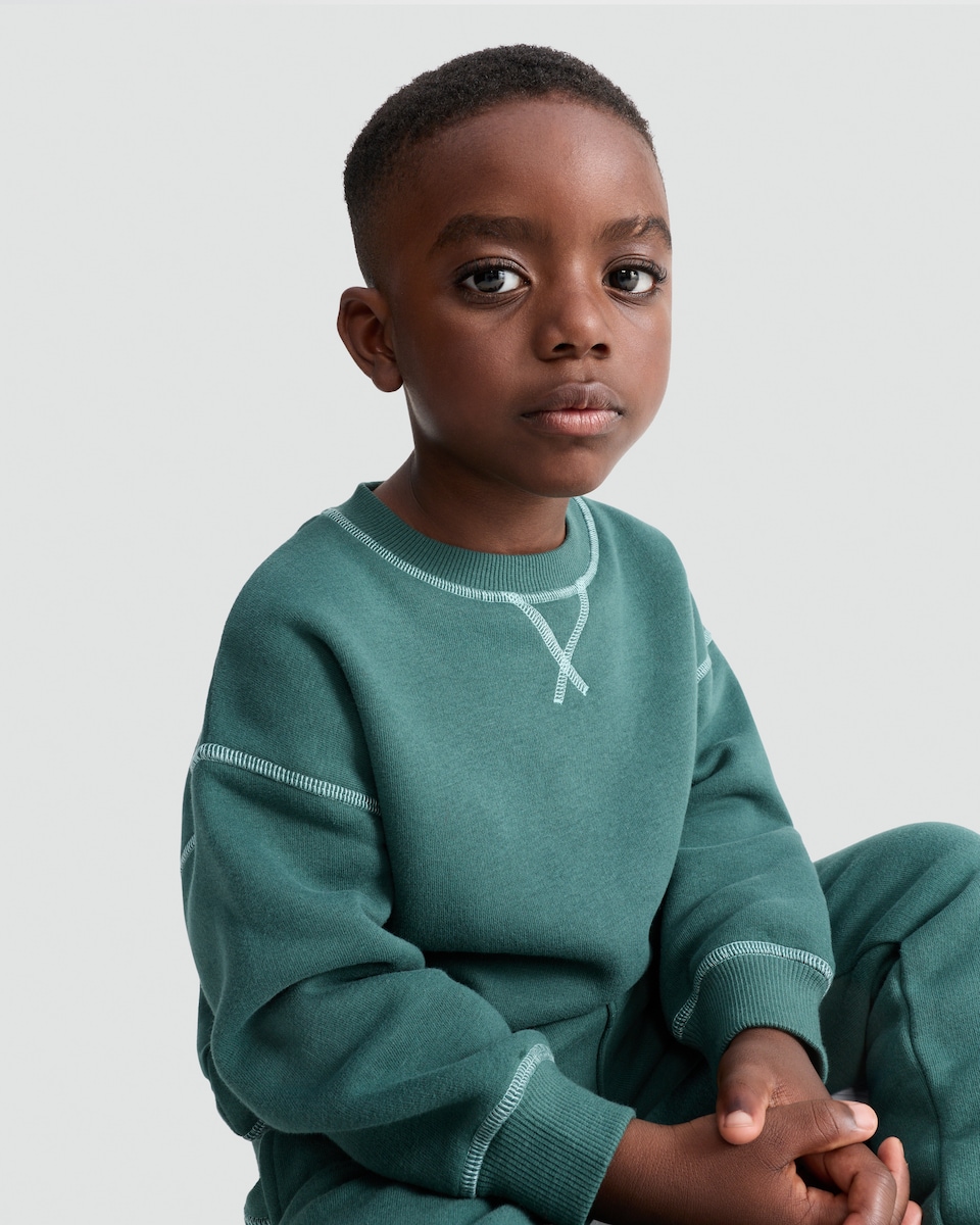 image 1 of F&F Boys 2-Piece Cotton Rich Contrast Stitch Sweatshirt and Joggers Set in Green