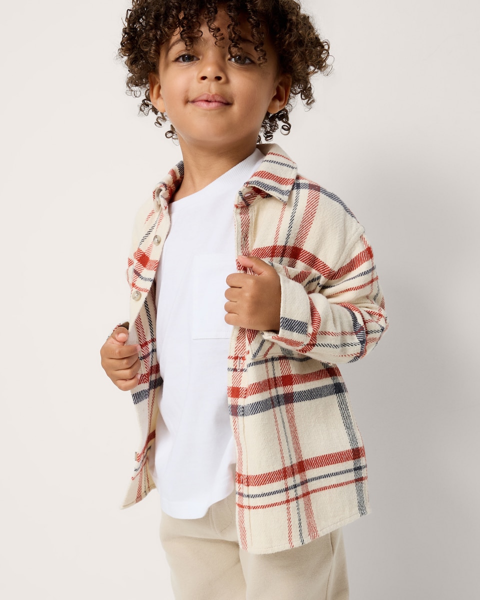 image 1 of F&F Boys Pure Cotton Checked Shirt in Cream
