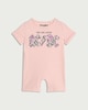 image 1 of AC/DC Cotton Rich This Girl Rocks Slogan Short Sleeved Romper in Pink