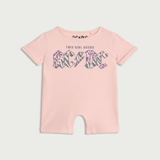 AC/DC Cotton Rich This Girl Rocks Slogan Short Sleeved Romper in Pink