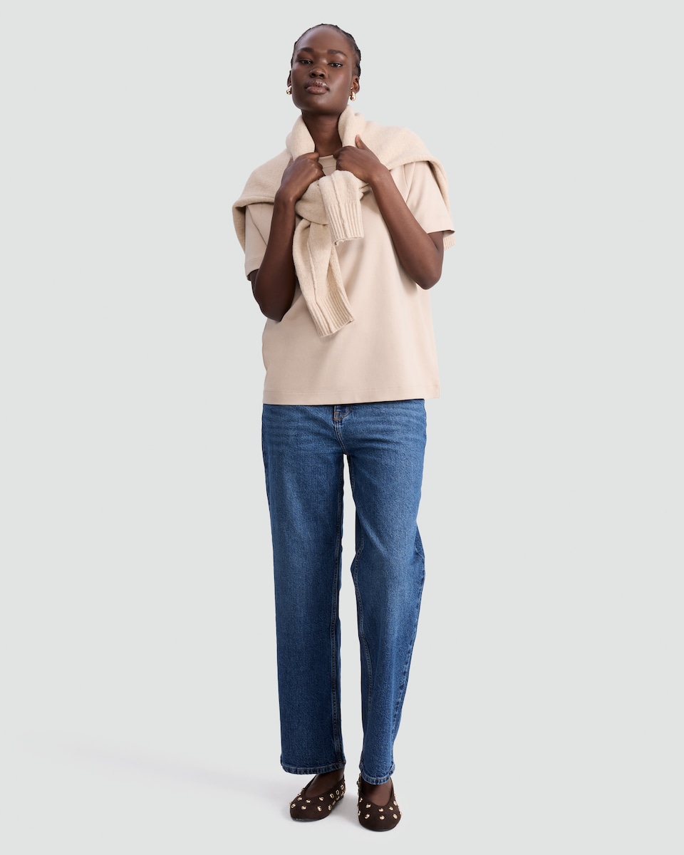 image 1 of F&F Pure Cotton Heavyweight Crew Neck T-Shirt in Neutral