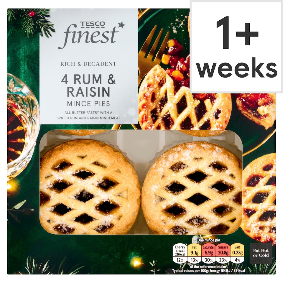 Tesco Finest 4 Rum & Raisin Lattice Mince Pies