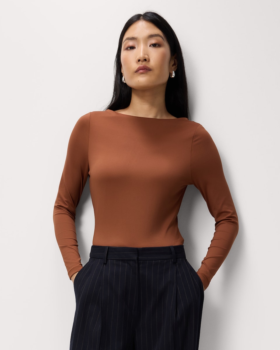 image 1 of F&F Polyamide Slash Neck Top in Brown