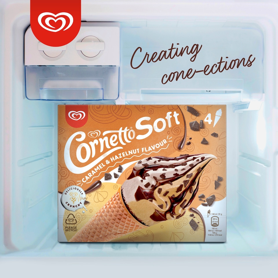 image 1 of Cornetto Soft Caramel & Hazelnut Ice Cream Cones 4x140ml