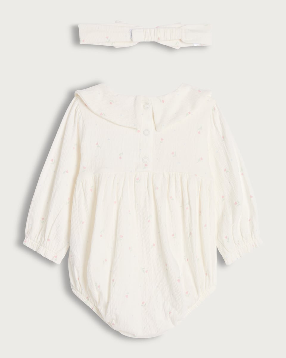 image 1 of F&F Baby 2-Piece Cotton Rich Floral Bodysuit and Headband Set in Cream