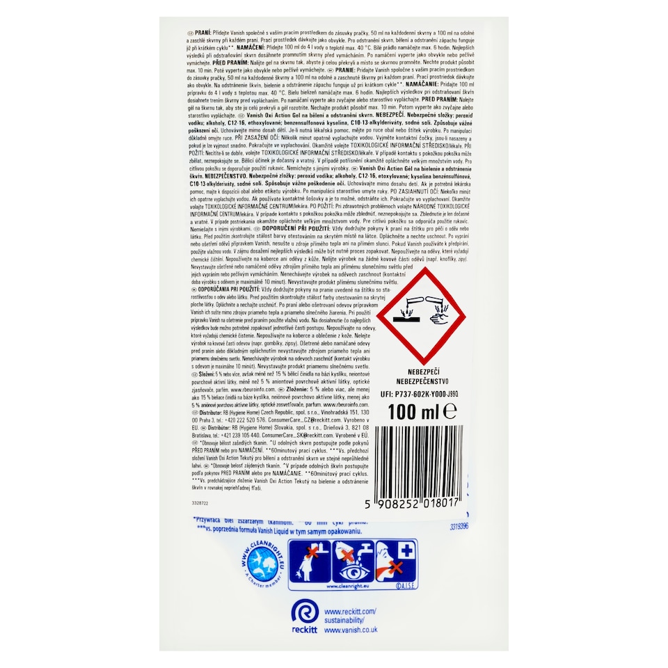 Obrázek 1 pro produkt Vanish Oxi Action Gel na bělení a odstranění skvrn 100ml