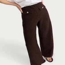 F&F Cotton Rich Boucle Textured Wide Leg Trousers in Chocolate