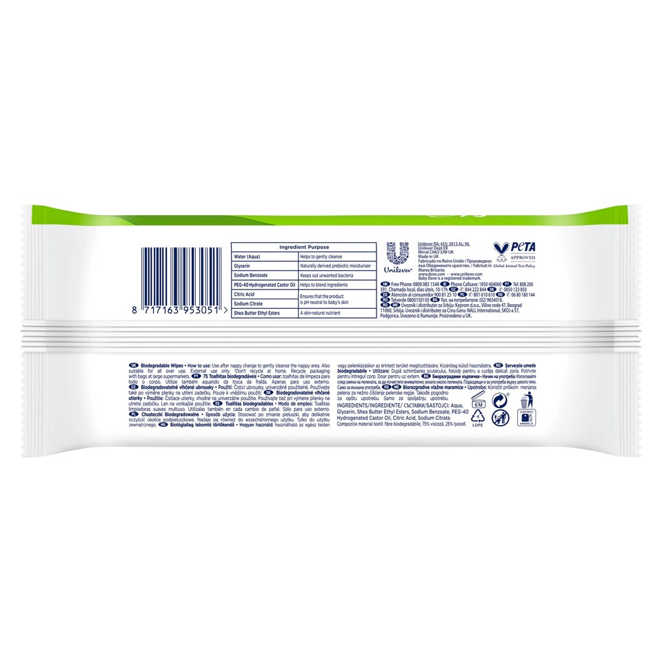 image 1 of Baby Dove Wipes 75Pc Biodegradable