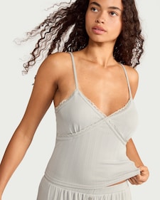 OH ME OH MY Pointelle Lace Trim Strappy Pyjama Vest in Grey
