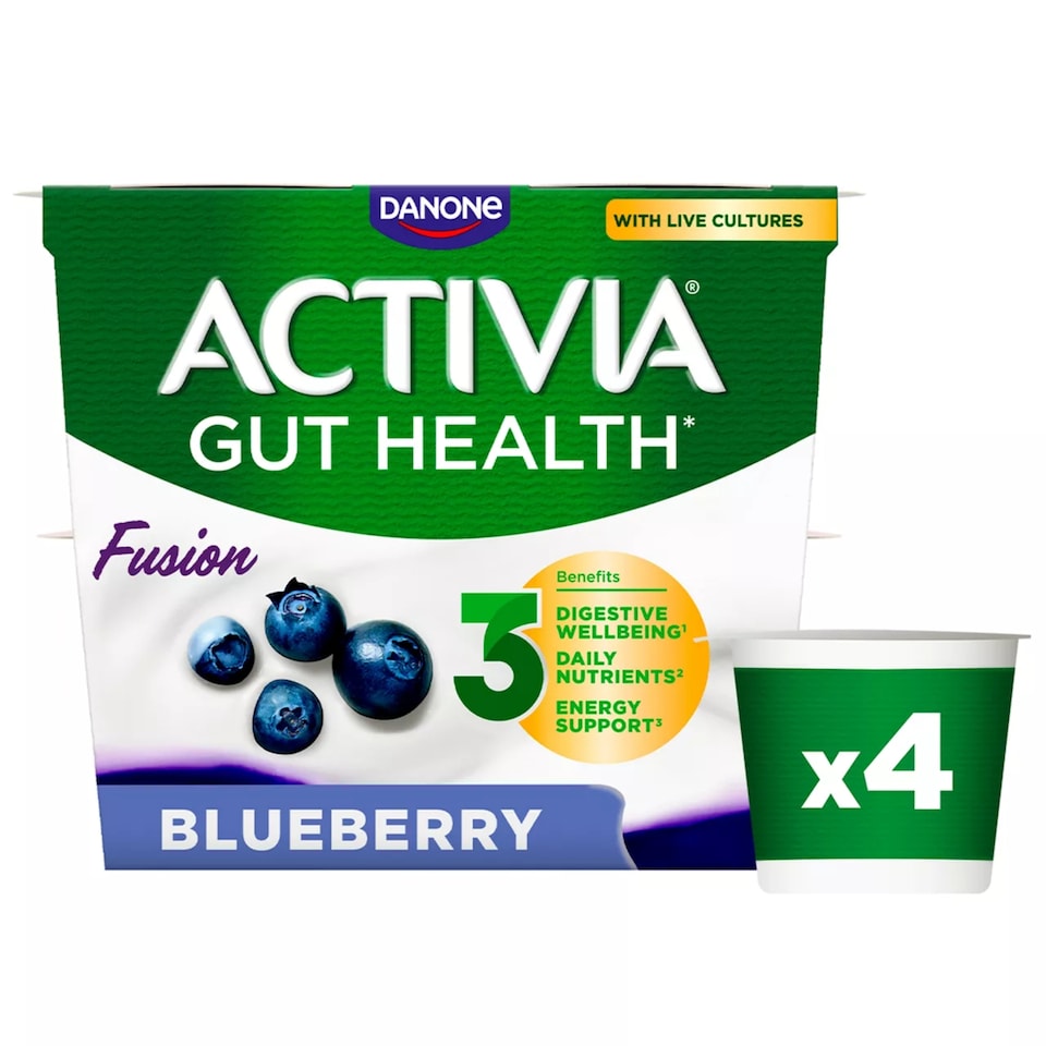 image 1 of Activia Fusions Blueberry Acai Gut Health Yoghurt Multipack 4x120g