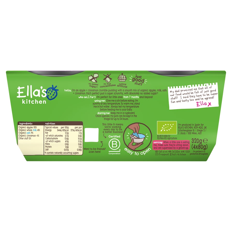 image 1 of Ella's Kitchen Organic Apple & Cinnamon Crumble 7+M 4x80g