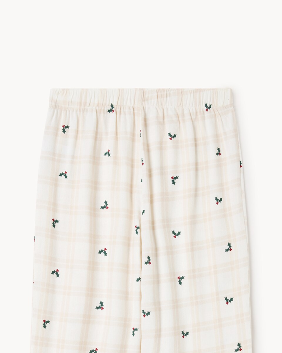 image 1 of Christmas Kids Cotton Rich Checked Holly Revere Matching Family Pyjama Set in Cream
