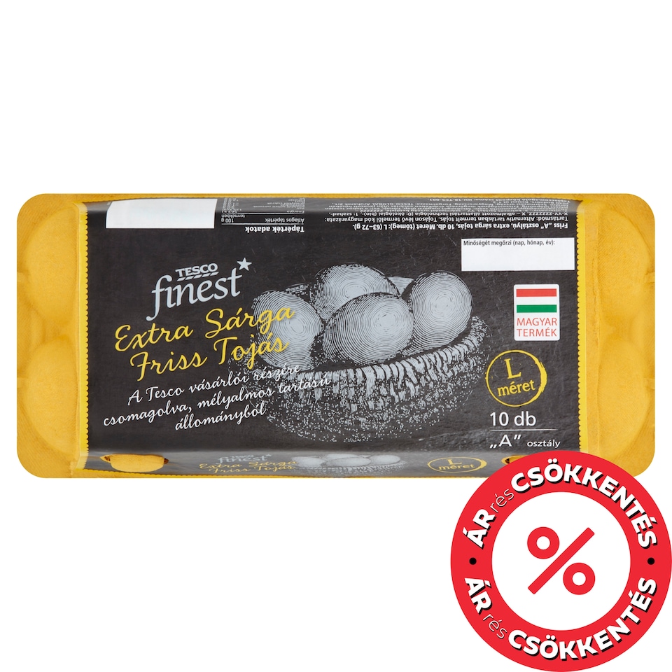 Tesco Finest "A" osztályú extra sárga friss tojás L 10 db