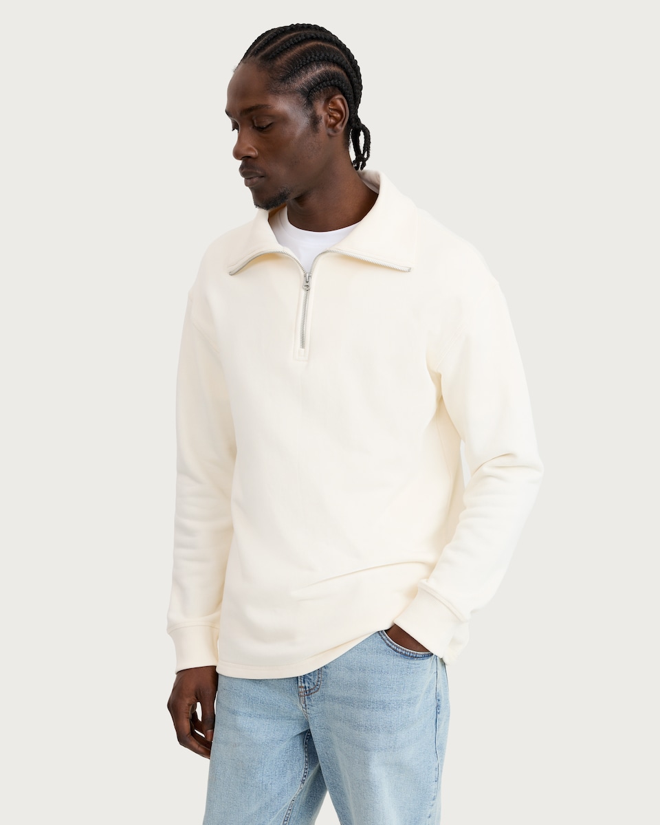 image 1 of F&F Pure Cotton Half Zip Sweatshirt in Cream