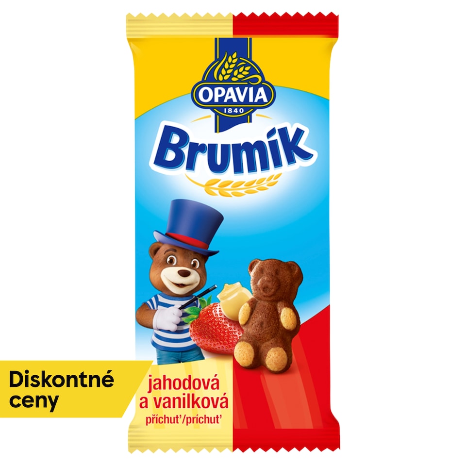 Opavia Brumík Duo Vanilková príchuť a jahoda jemné pečivo 30 g