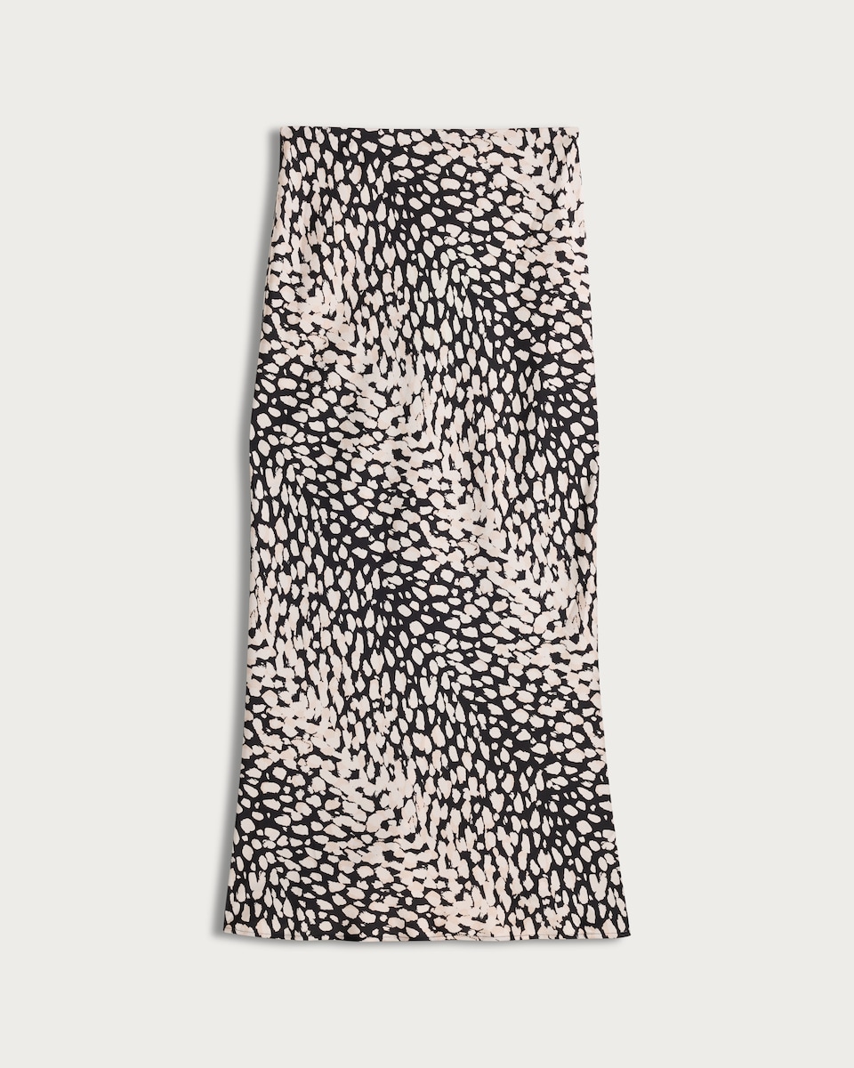 image 1 of F&F Satin Abstract Print Midi Skirt in Multi Black White