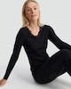 image 1 of F&F Medium Warmth Thermal Lace Trim Long Sleeved Top in Black