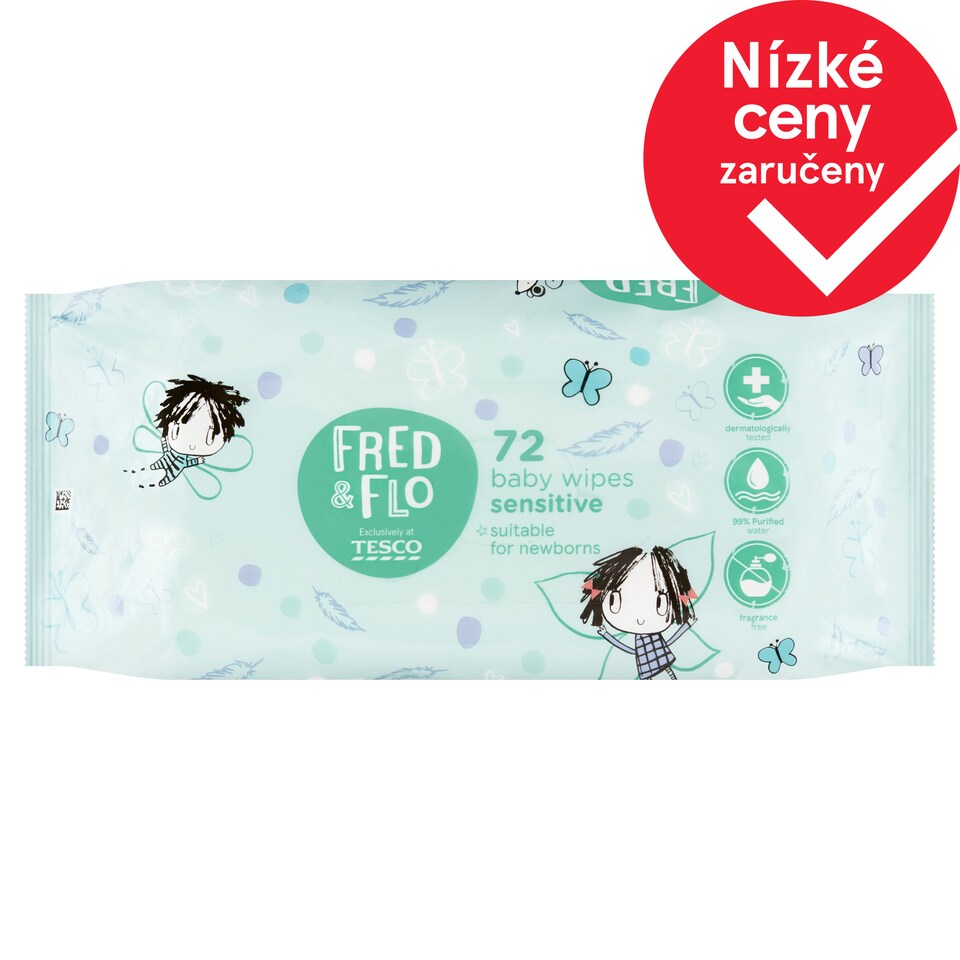 Obrázek 1 pro produkt Fred & Flo Dětské čisticí ubrousky pro citlivou pokožku neparfémované 72 ks