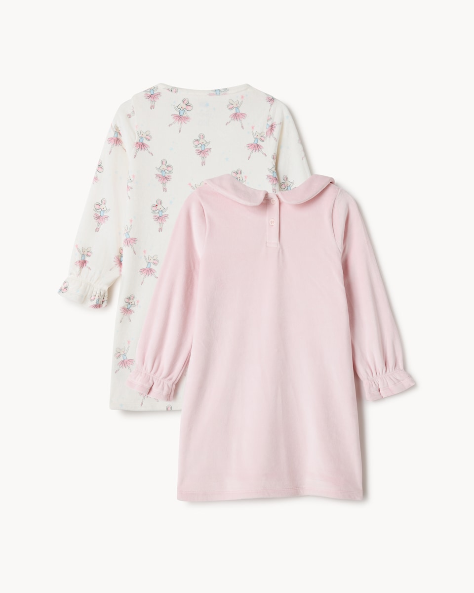 image 1 of F&F Girls 2-Pack Minky Fleece Mouse Ballerina Long Sleeved Nightdresses in Multi