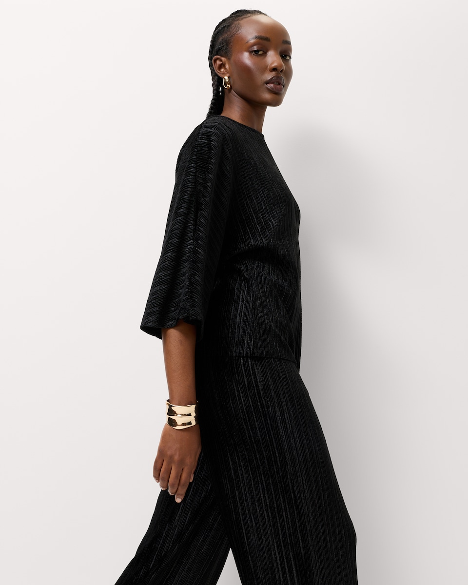 image 1 of F&F Velvet Textured Top in Black