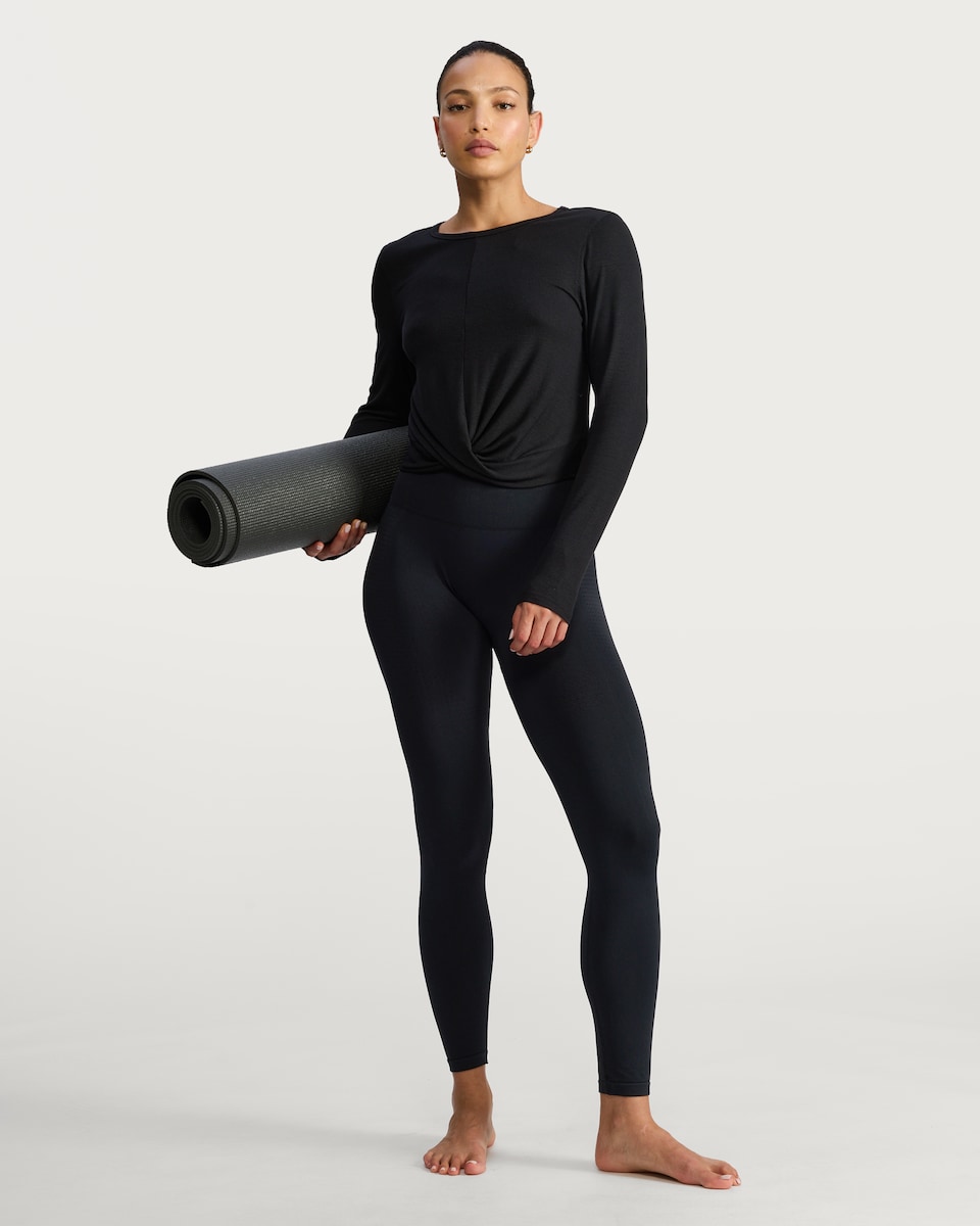 image 1 of F&F Active Long Sleeved Cross Over Top in Black
