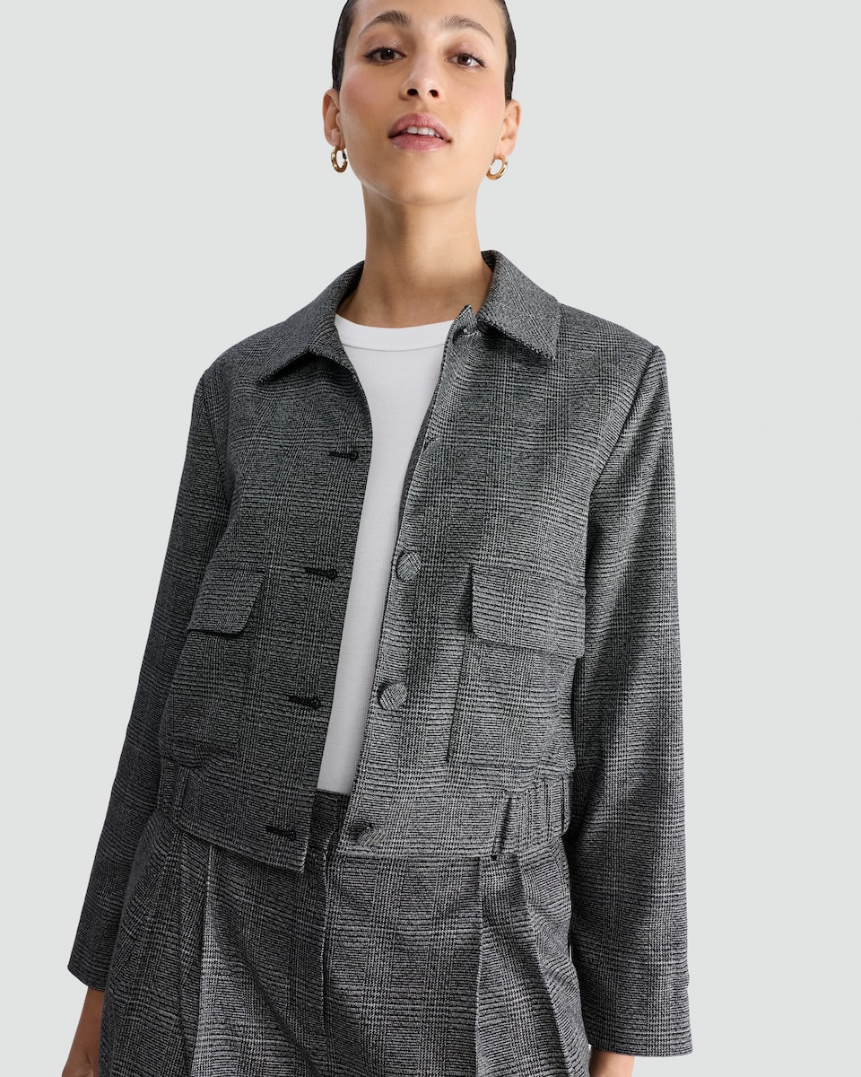image 1 of F&F Check Cropped Jacket in Black