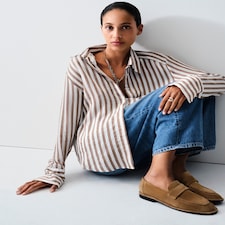 F&F Textured Striped Tie Waist Shirt in Neutral