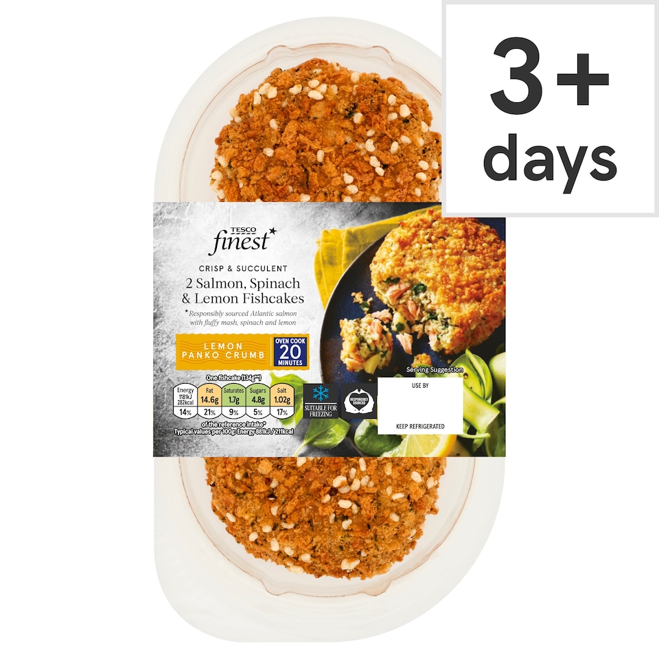 Tesco Finest 2 Salmon, Spinach & Lemon Fishcakes 290g