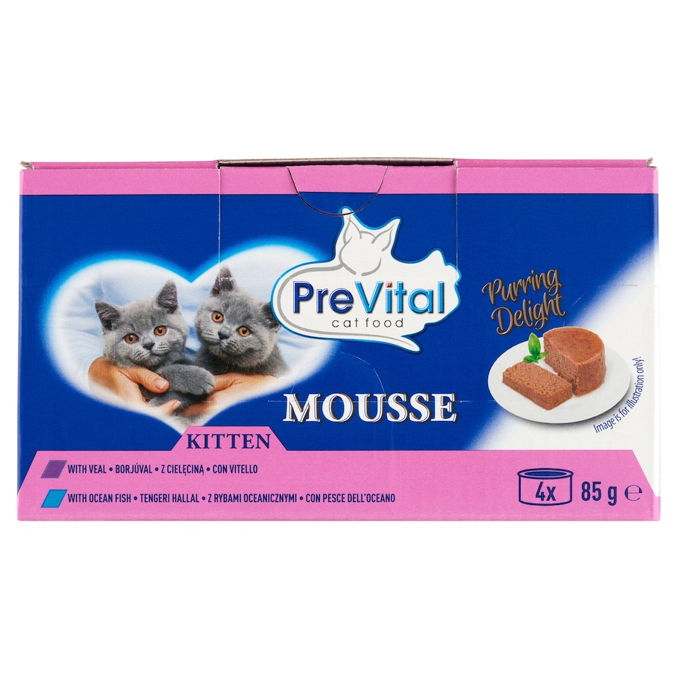 PreVital Mousse nedves macskaeledel, macskatáp kölyökmacskáknak pástétom konzerv 4 x 85 g  1. kép