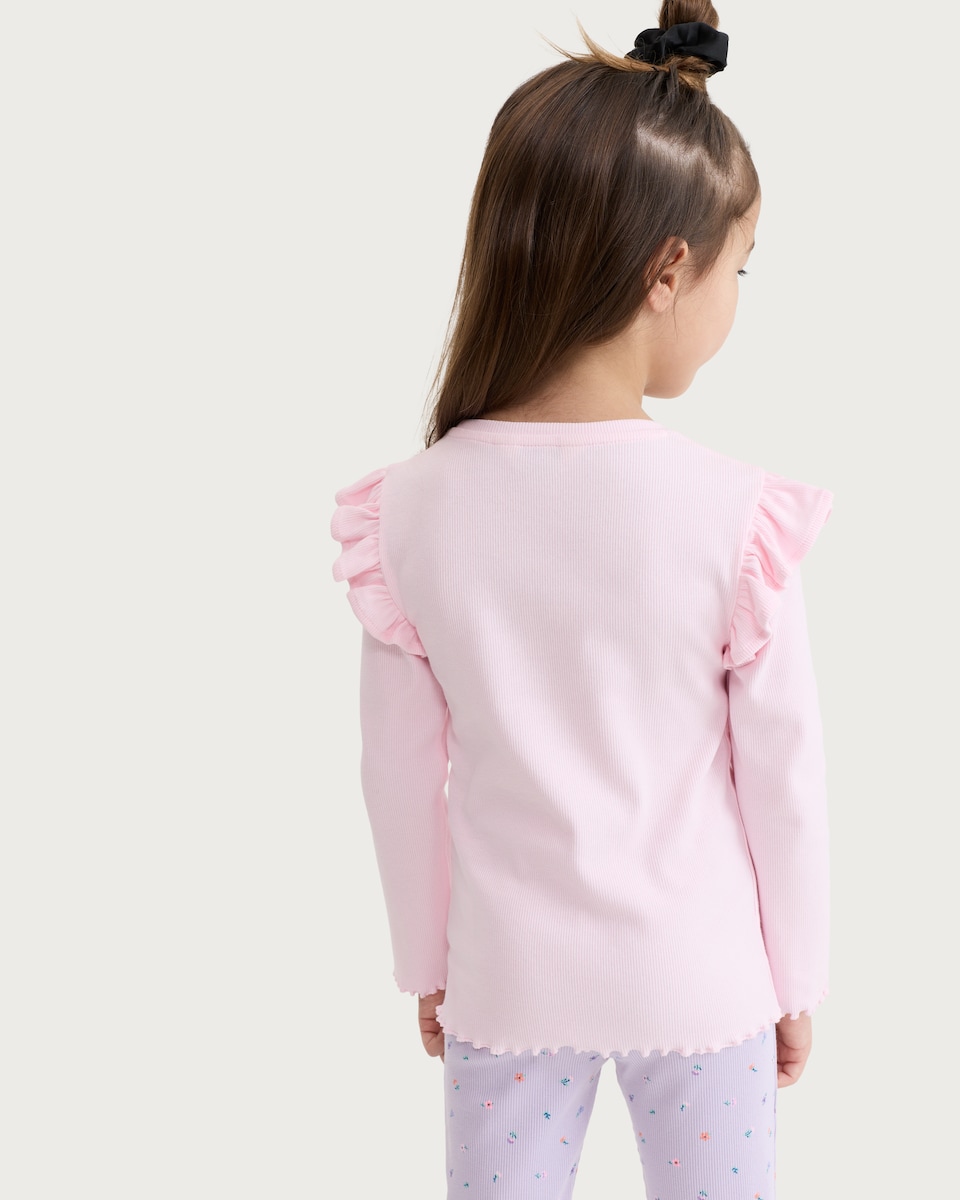 image 1 of F&F Girls 3-Pack Cotton Rich Ruffle Detail Long Sleeved Tops in Multi Pink