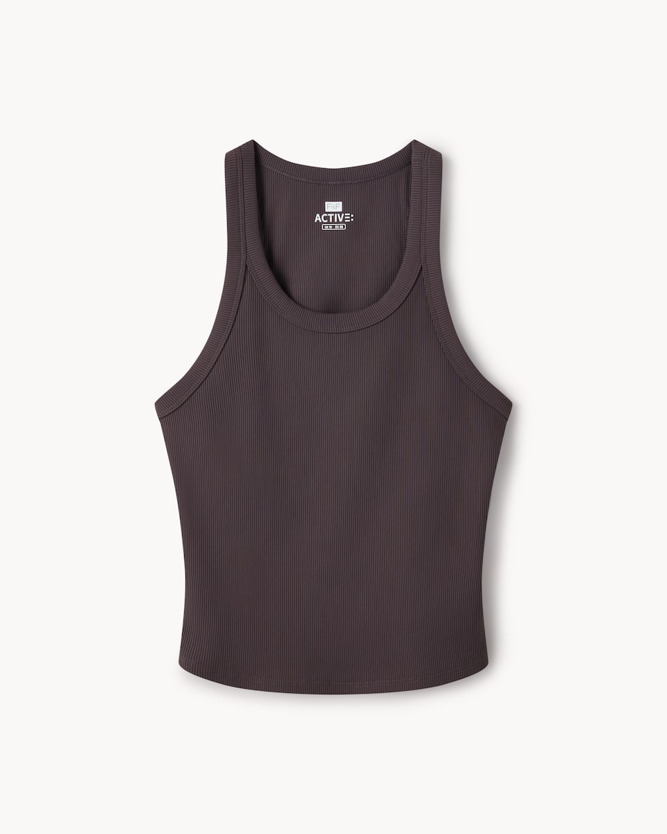 image 1 of F&F Active ULTRASTRETCH Racerback Vest in Chocolate