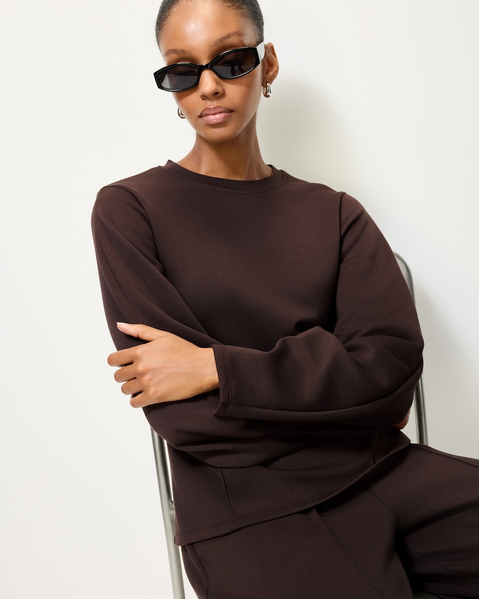 image 1 of F&F Scuba Long Sleeved Top in Chocolate