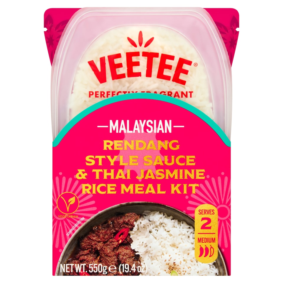 Veetee Malaysian Rendang Style Sauce & Thai Jasmine Rice Meal Kit 550g