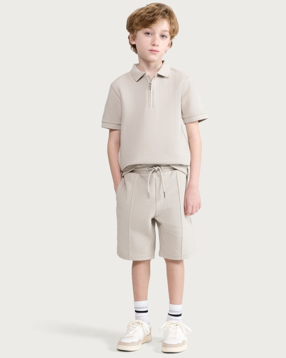 image 1 of F&F Boys Cotton Rich Textured Drawstring Shorts in Stone
