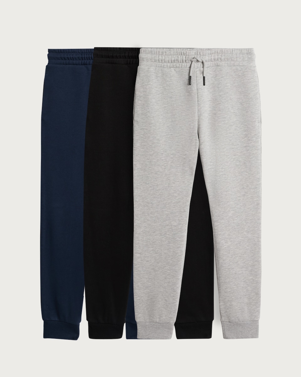 image 1 of F&F Boys 3-Pack Cotton Rich Drawstring Cuffed Joggers in Black