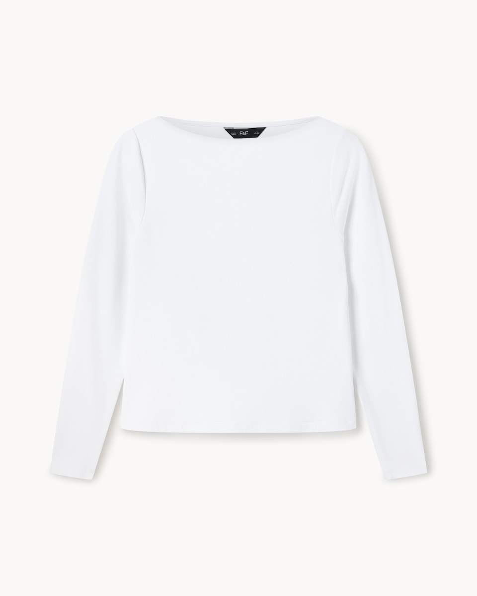 image 1 of F&F Polyamide Slash Neck Top in White