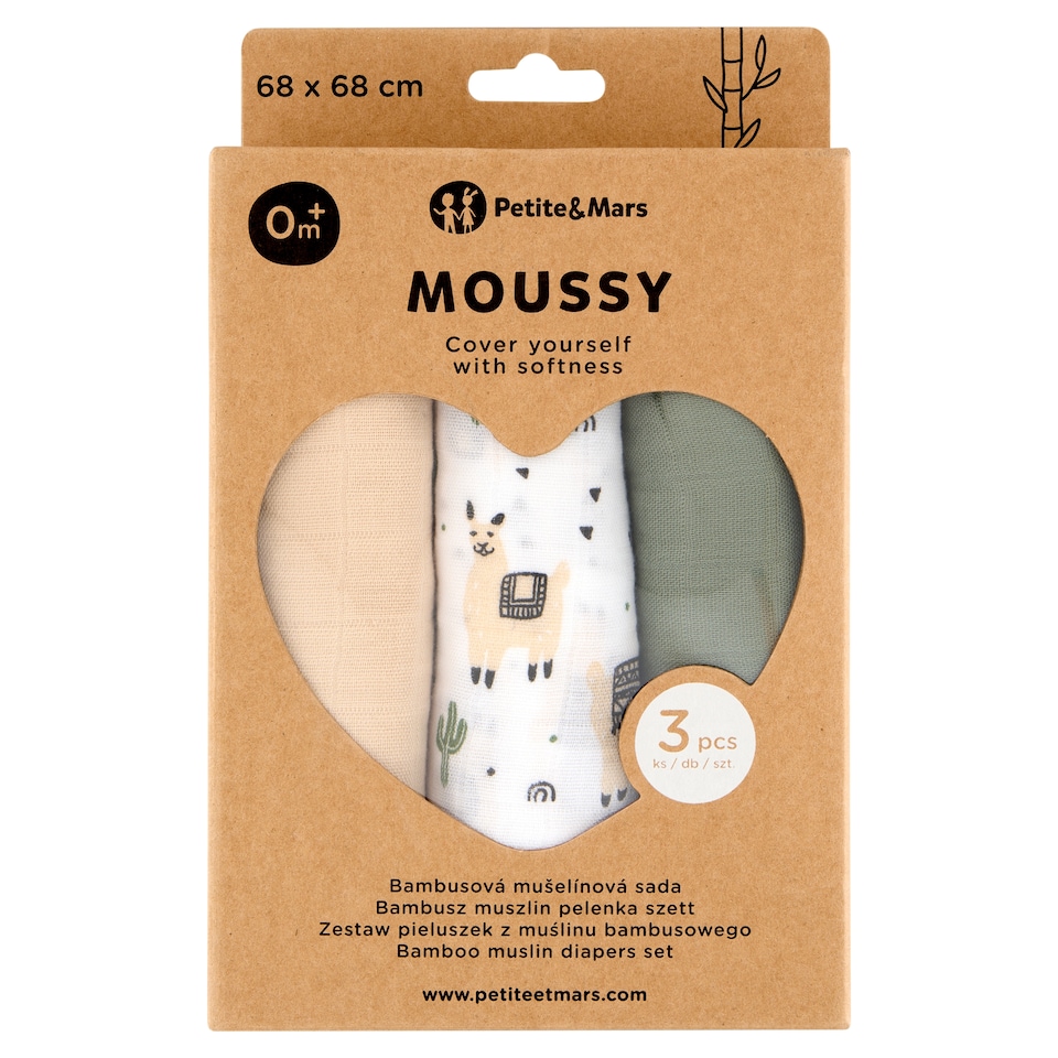 Petite&Mars Moussy Llama Vibes Bamboo Muslin Diaper Set 3 pcs 68 x 68 cm 