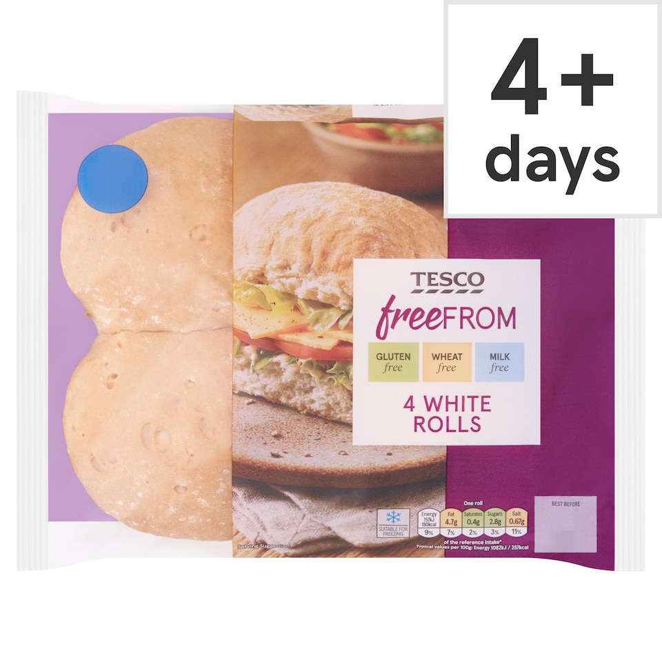Tesco Free From White Bread Rolls 4 Pack