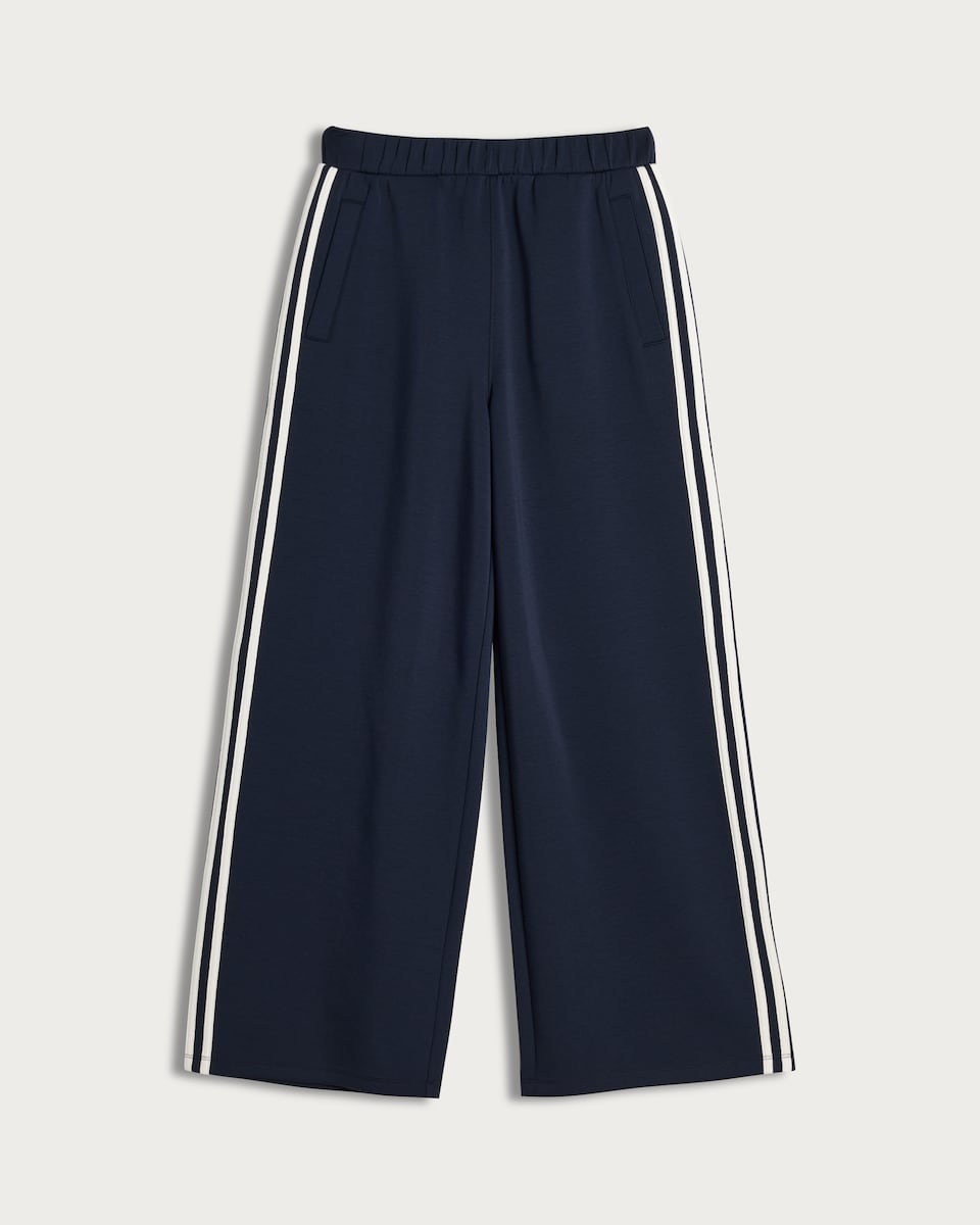 image 1 of F&F Active AFTERCLASS Side Stripe Wide Leg Joggers in Navy