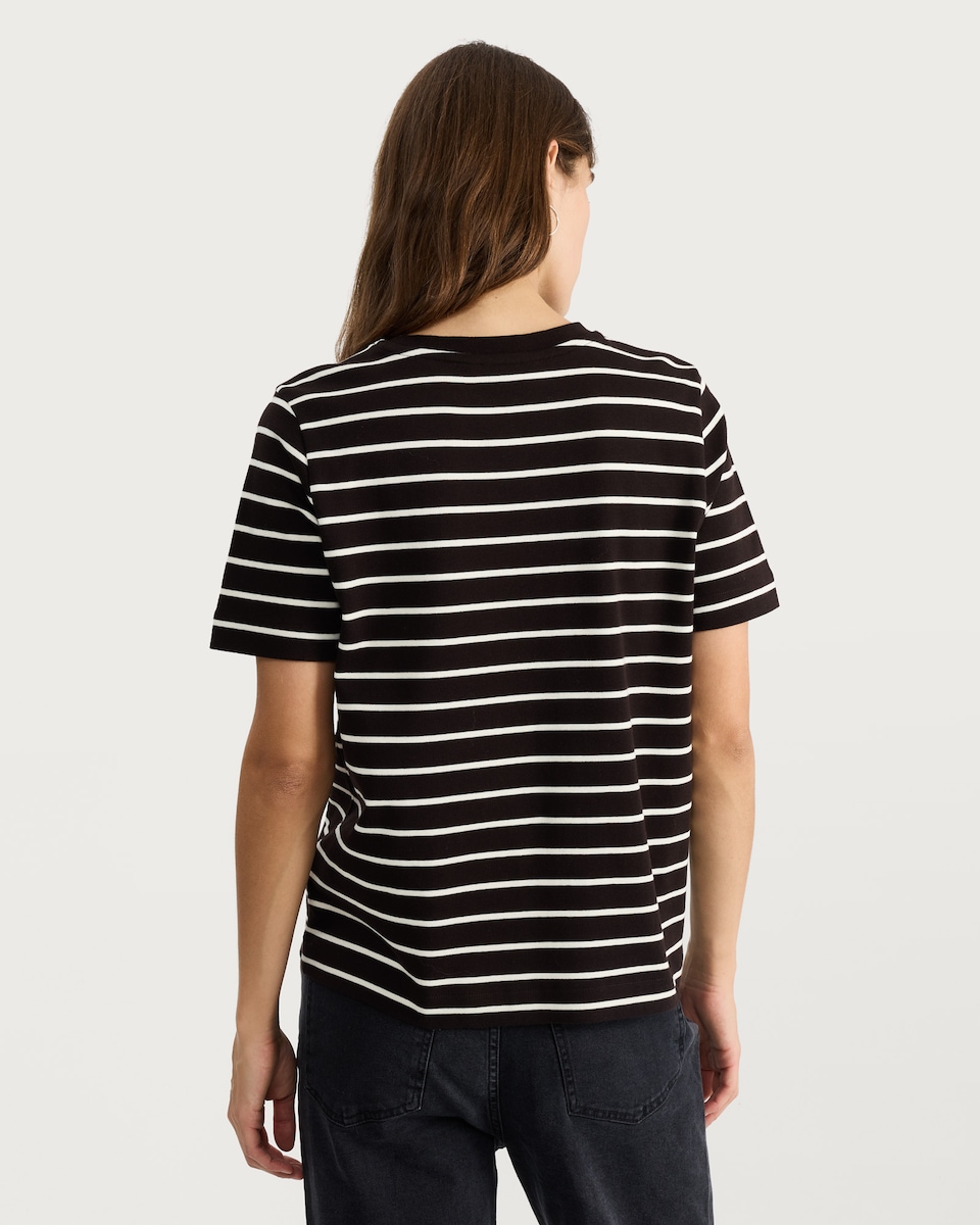 image 1 of F&F Pure Cotton Striped Short Sleeved T-Shirt in Multi Brown